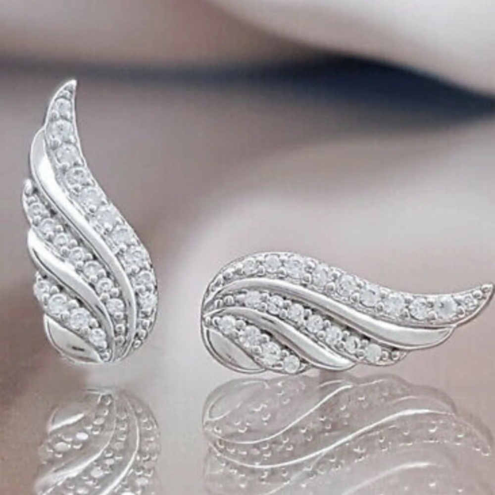 NEW Angel Wings 925 Silver Stud Earrings - Picture 2 of 4
